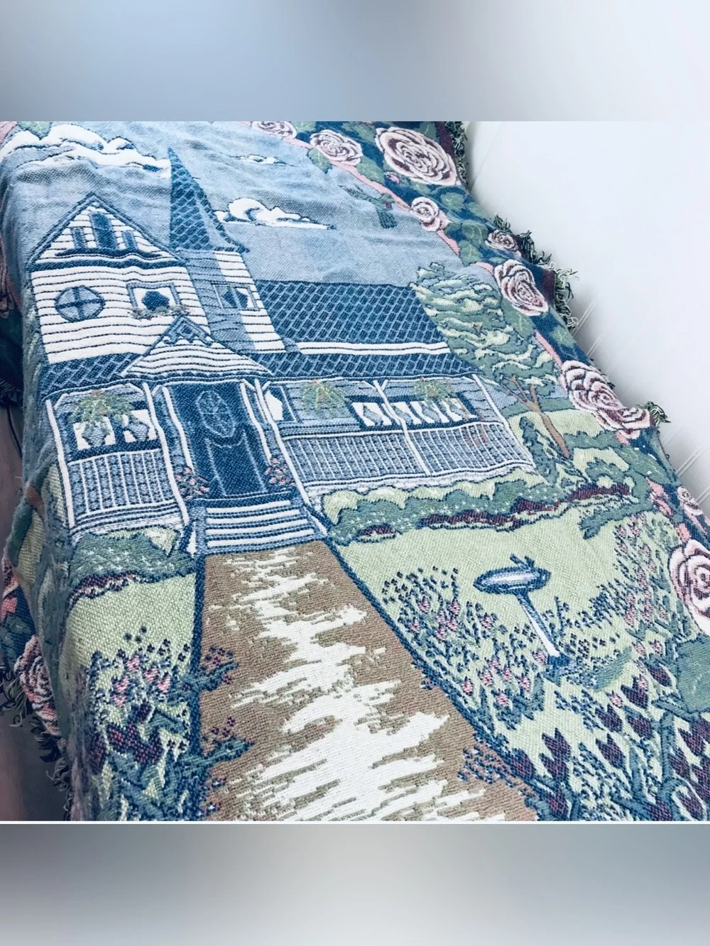 Vintage 1993 Woven Throw Blanket Tapestry